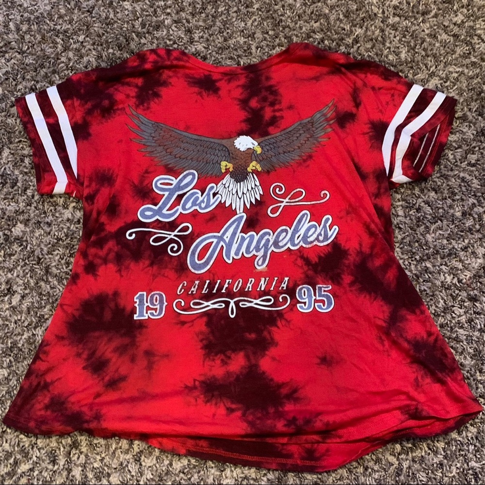 red tie-dye LA 1995 bald eagle t-shirt